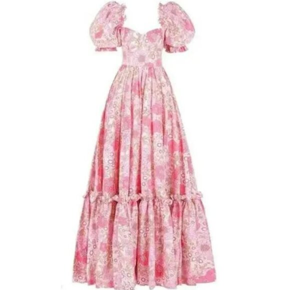 Selkie The Ritz Maxi Vintage Romantic Floral Puff Sleeve Sof Pink Dress Size XS - Picture 4 of 16